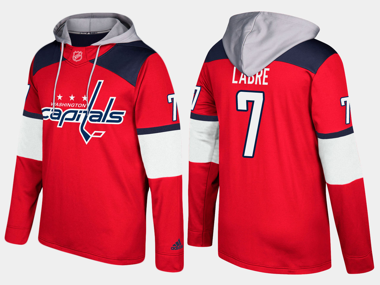 Men NHL Washington capitals retired 7 yvon labre red hoodie